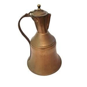 VTG Copper Pitcher w/ Lid Primitive Middle Eastern Hammered Bronze Metal